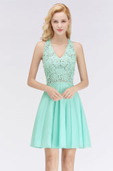 Affordable V-Neck Short Lace Birdesmaid Dresses Online-Babyonlines