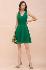 Affordable V-Neck Sleeveless Ruffle Short Bridesmaid Dress-Babyonlines