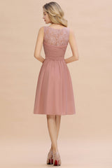 Affordable V-Neck Sleeveless Ruffles Short Lace Bridesmaid dresses Online-Babyonlines
