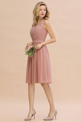 Affordable V-Neck Sleeveless Ruffles Short Lace Bridesmaid dresses Online-Babyonlines