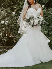 Be a Showstopper in a Sweetheart Tulle Trumpet/Mermaid Court Train Wedding Dress With Tiered