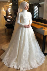 Beaded High Neck Tulle Court Train Ball Gown Wedding Dress