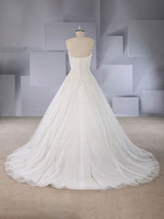 Beaded Sweetheart Ball Gown Tulle Wedding Dress with Sweep Train