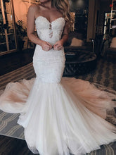 Beaded Sweetheart Trumpet/Mermaid Tulle Sweep Train Wedding Dress