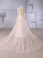 Beaded Wedding Gown with Illusion Tulle and Sweep Train
