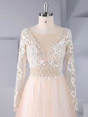 Beaded Wedding Gown with Illusion Tulle and Sweep Train