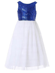 Beautiful A-line Scoop Neck Tulle Sequined Floor-length Bow Flower Girl Dresses at Discounted Prices