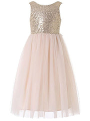 Beautiful A-line Scoop Neck Tulle Sequined Floor-length Bow Flower Girl Dresses at Discounted Prices