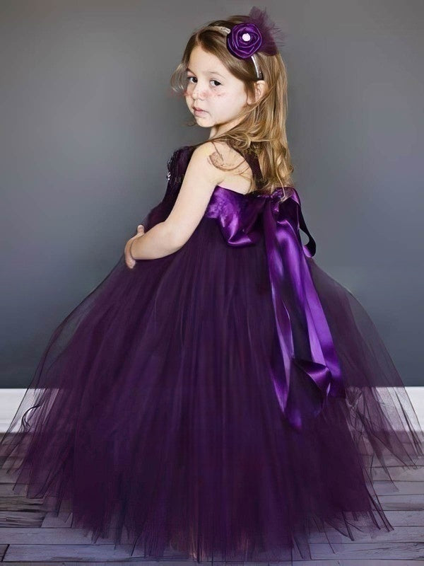 Beautiful Ball Gown Square Neckline Tulle Flower Girl Dresses with Sashes/Ribbons