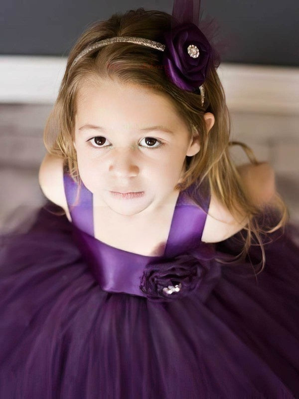 Beautiful Ball Gown Square Neckline Tulle Flower Girl Dresses with Sashes/Ribbons
