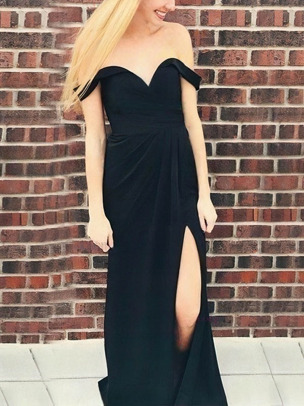 Beautiful Off-the-shoulder Silk-like Satin Prom Dress with Split Front