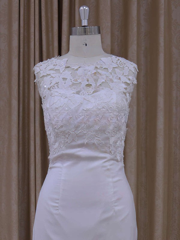 Beautiful Trumpet/Mermaid Illusion Chiffon Court Train Wedding Dress with Appliques Lace