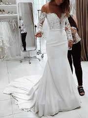 Beautiful Trumpet/Mermaid Illusion Chiffon Sweep Train Wedding Dress with Appliques Lace