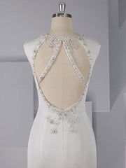 Beautiful Trumpet/Mermaid V-neck Stretch Crepe Wedding Dresses with Beading and Sweep Train