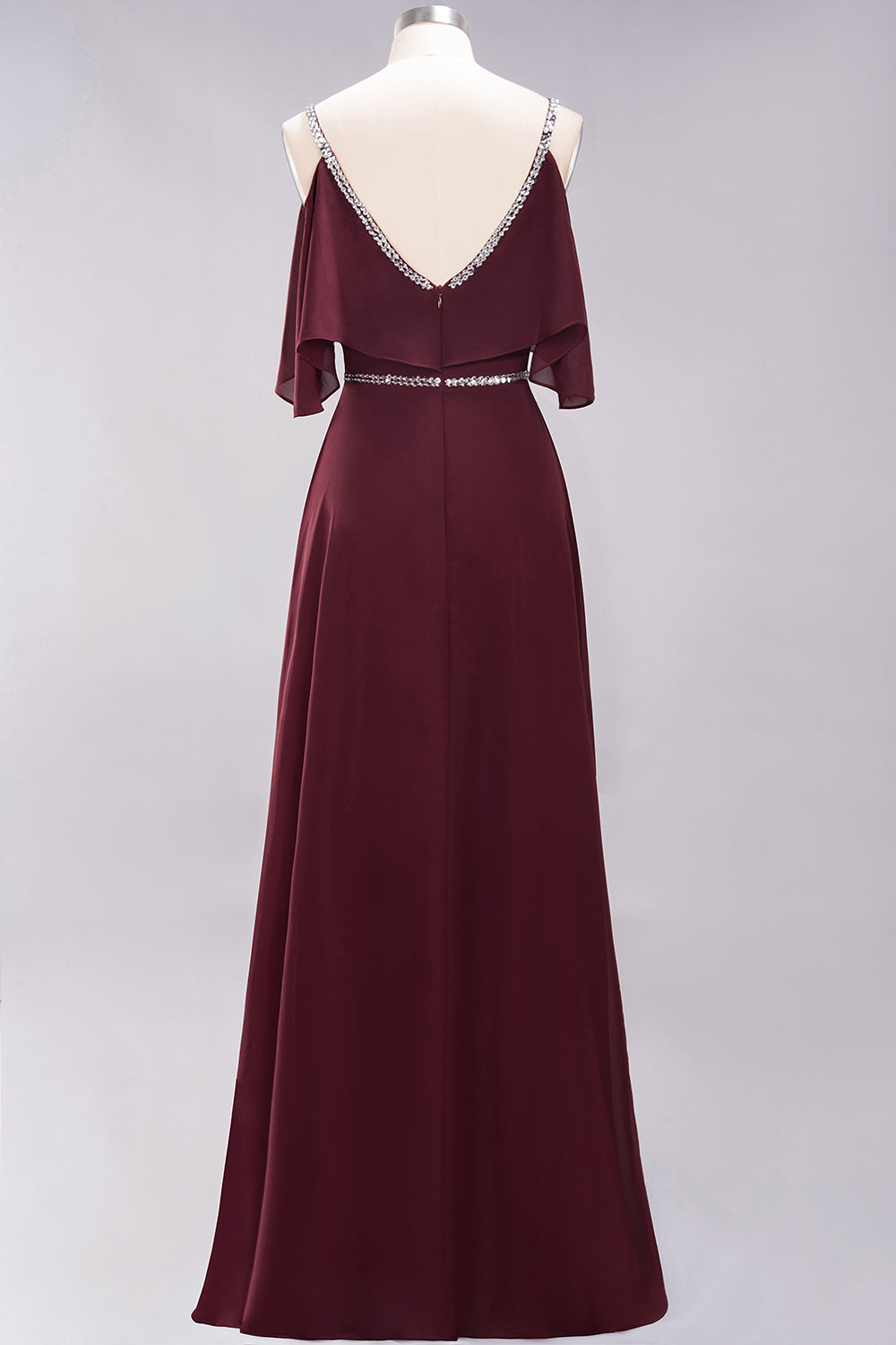 Burgundy Cold-shoulder Long Bridesmaid Dress With Half Sleeve-Babyonlines