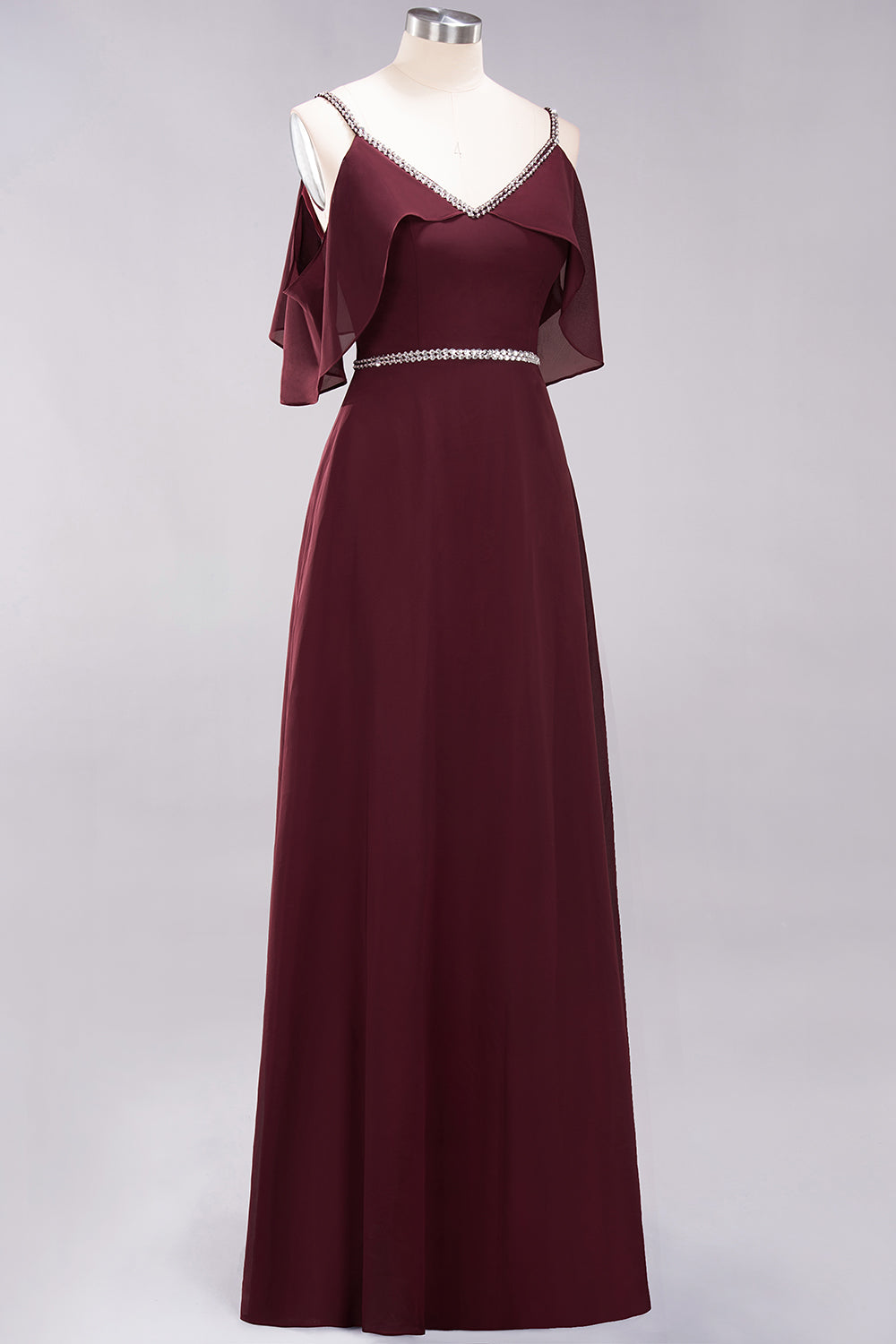Burgundy Cold-shoulder Long Bridesmaid Dress With Half Sleeve-Babyonlines