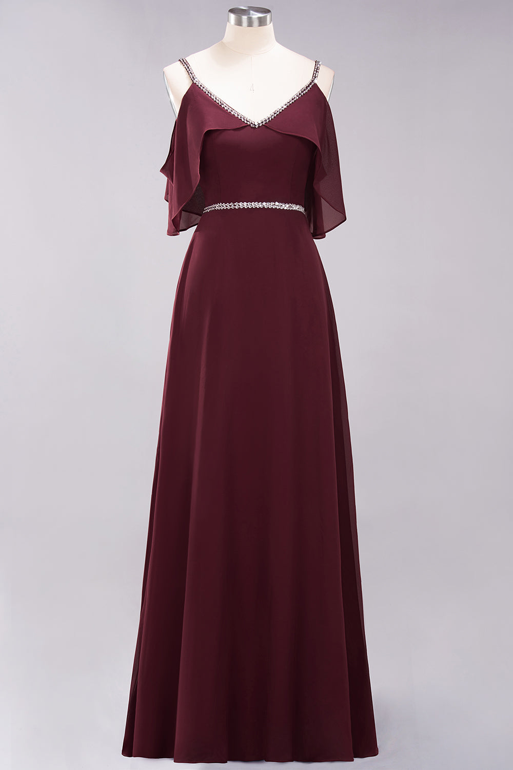 Burgundy Cold-shoulder Long Bridesmaid Dress With Half Sleeve-Babyonlines