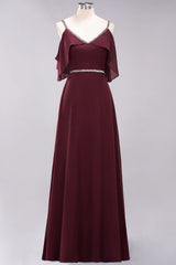 Burgundy Cold-shoulder Long Bridesmaid Dress With Half Sleeve-Babyonlines