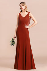 Charming Mermaid V-Neck Drapped Back Bridesmaid Dress Online-Babyonlines