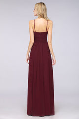 Chic Burgundy Sweetheart Long Bridesmaid Dress With Spaghetti-Straps-Babyonlines