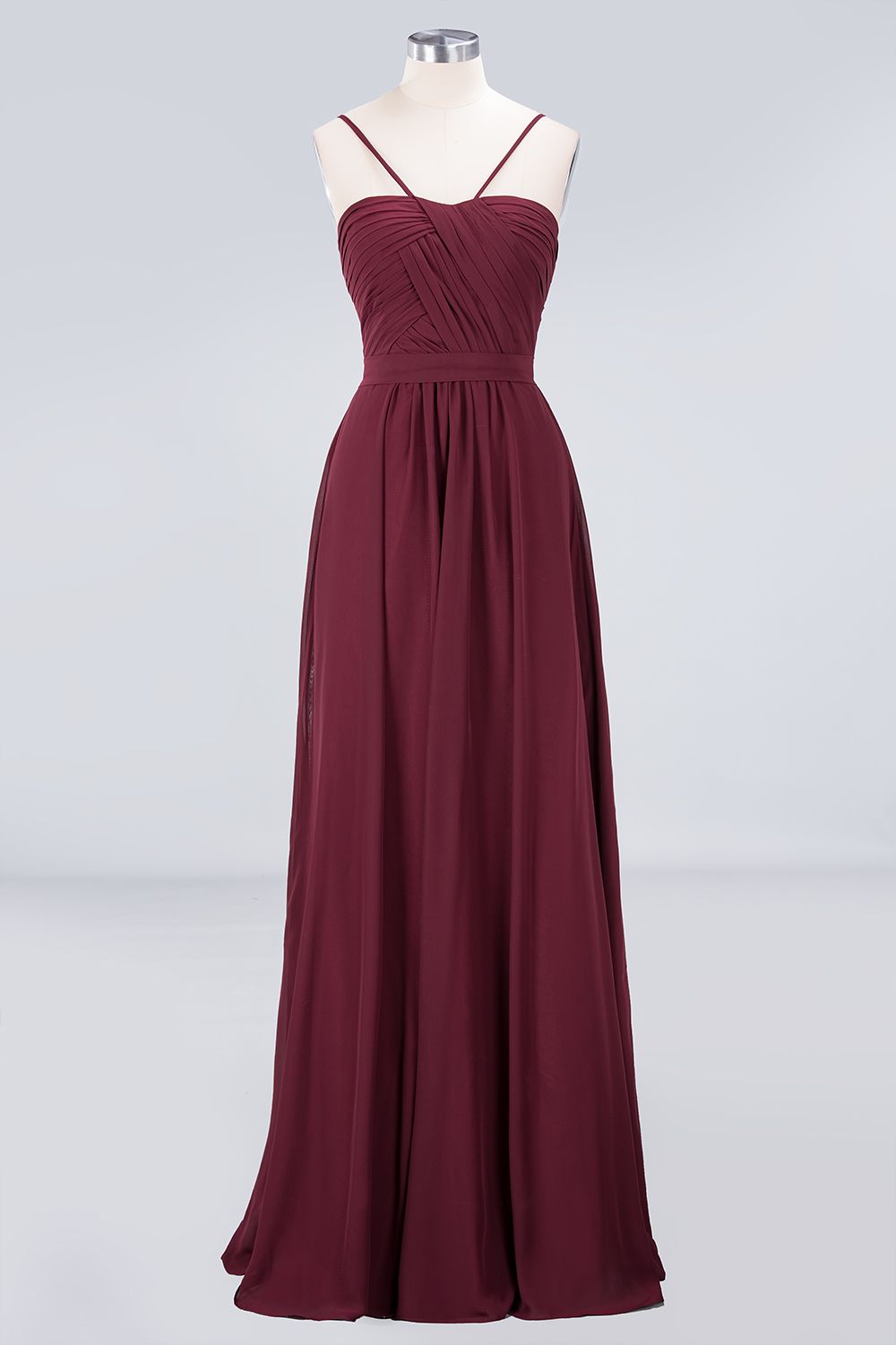 Chic Burgundy Sweetheart Long Bridesmaid Dress With Spaghetti-Straps-Babyonlines