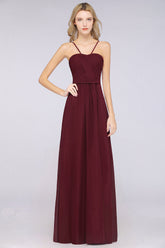 Chic Burgundy Sweetheart Long Bridesmaid Dress With Spaghetti-Straps-Babyonlines