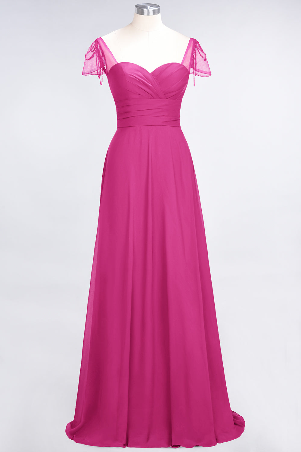 Chic Chiffon Sweetheart Cap-Sleeves Ruffle Bridesmaid Dresses with Beadings-Babyonlines