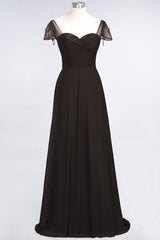 Chic Chiffon Sweetheart Cap-Sleeves Ruffle Bridesmaid Dresses with Beadings-Babyonlines