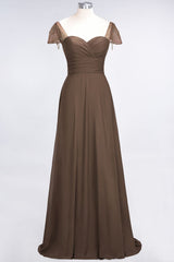 Chic Chiffon Sweetheart Cap-Sleeves Ruffle Bridesmaid Dresses with Beadings-Babyonlines