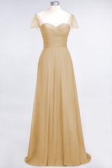 Chic Chiffon Sweetheart Cap-Sleeves Ruffle Bridesmaid Dresses with Beadings-Babyonlines