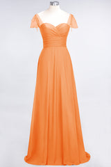 Chic Chiffon Sweetheart Cap-Sleeves Ruffle Bridesmaid Dresses with Beadings-Babyonlines