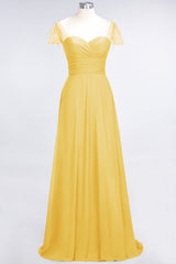 Chic Chiffon Sweetheart Cap-Sleeves Ruffle Bridesmaid Dresses with Beadings-Babyonlines