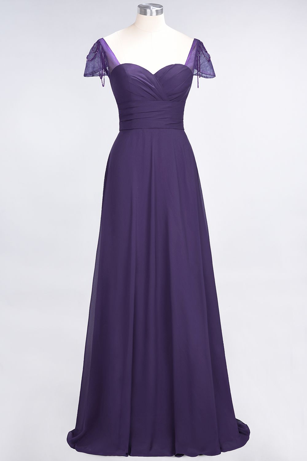 Chic Chiffon Sweetheart Cap-Sleeves Ruffle Bridesmaid Dresses with Beadings-Babyonlines