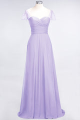 Chic Chiffon Sweetheart Cap-Sleeves Ruffle Bridesmaid Dresses with Beadings-Babyonlines