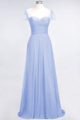 Chic Chiffon Sweetheart Cap-Sleeves Ruffle Bridesmaid Dresses with Beadings-Babyonlines