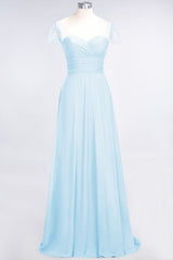Chic Chiffon Sweetheart Cap-Sleeves Ruffle Bridesmaid Dresses with Beadings-Babyonlines