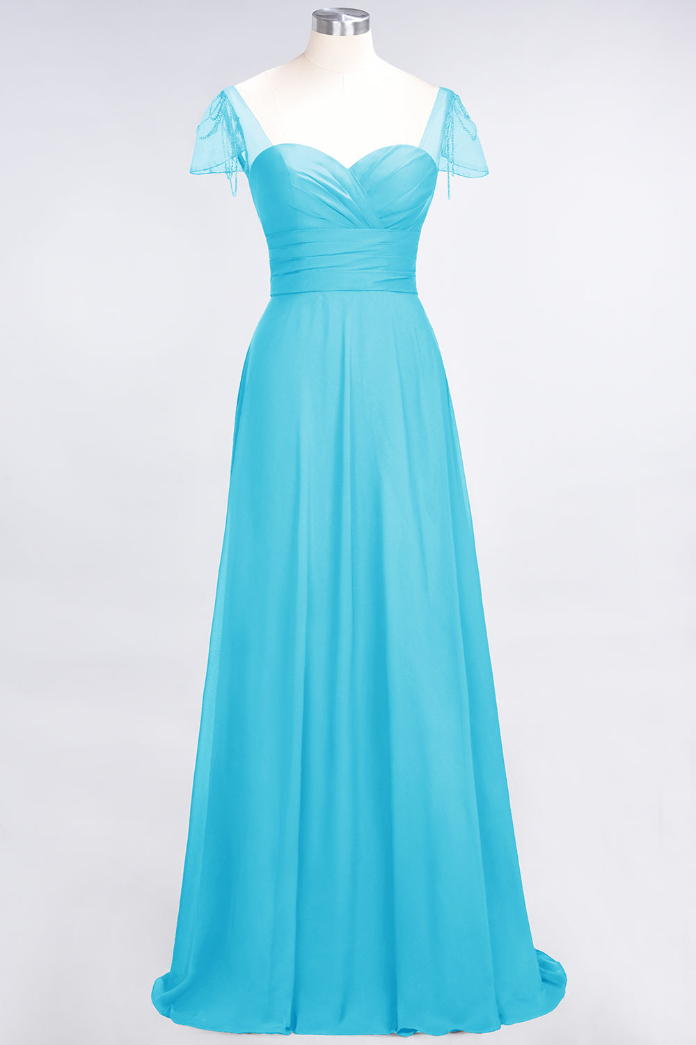 Chic Chiffon Sweetheart Cap-Sleeves Ruffle Bridesmaid Dresses with Beadings-Babyonlines