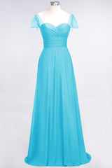 Chic Chiffon Sweetheart Cap-Sleeves Ruffle Bridesmaid Dresses with Beadings-Babyonlines