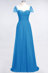 Chic Chiffon Sweetheart Cap-Sleeves Ruffle Bridesmaid Dresses with Beadings-Babyonlines