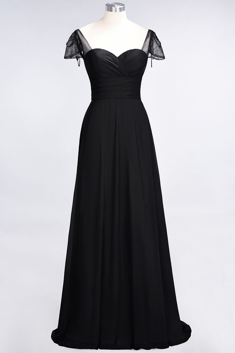 Chic Chiffon Sweetheart Cap-Sleeves Ruffle Bridesmaid Dresses with Beadings-Babyonlines