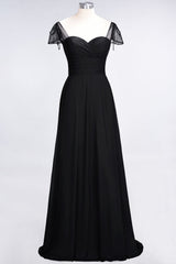 Chic Chiffon Sweetheart Cap-Sleeves Ruffle Bridesmaid Dresses with Beadings-Babyonlines