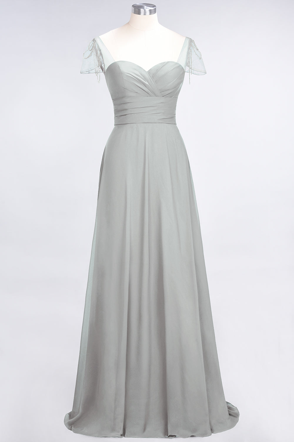 Chic Chiffon Sweetheart Cap-Sleeves Ruffle Bridesmaid Dresses with Beadings-Babyonlines