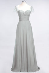 Chic Chiffon Sweetheart Cap-Sleeves Ruffle Bridesmaid Dresses with Beadings-Babyonlines