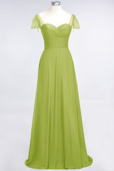 Chic Chiffon Sweetheart Cap-Sleeves Ruffle Bridesmaid Dresses with Beadings-Babyonlines