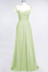 Chic Chiffon Sweetheart Cap-Sleeves Ruffle Bridesmaid Dresses with Beadings-Babyonlines