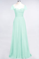 Chic Chiffon Sweetheart Cap-Sleeves Ruffle Bridesmaid Dresses with Beadings-Babyonlines