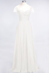 Chic Chiffon Sweetheart Cap-Sleeves Ruffle Bridesmaid Dresses with Beadings-Babyonlines