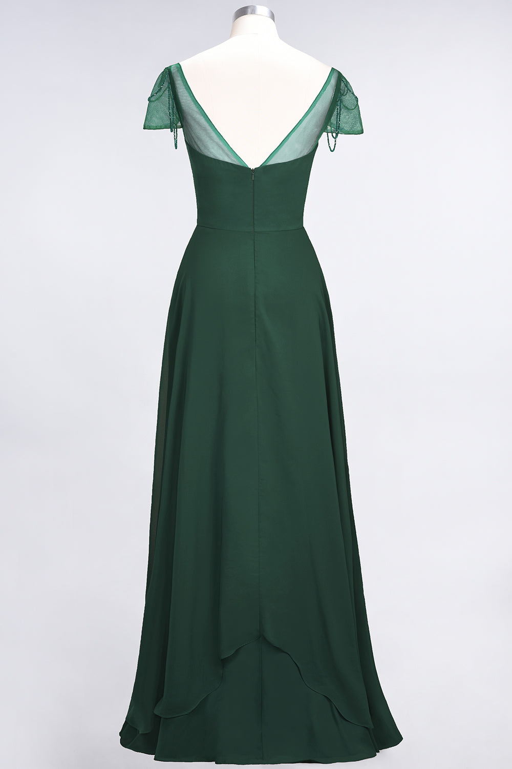 Chic Chiffon Sweetheart Cap-Sleeves Ruffle Bridesmaid Dresses with Beadings-Babyonlines