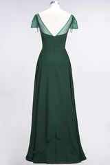 Chic Chiffon Sweetheart Cap-Sleeves Ruffle Bridesmaid Dresses with Beadings-Babyonlines