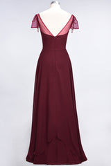 Chic Chiffon Sweetheart Cap-Sleeves Ruffle Bridesmaid Dresses with Beadings-Babyonlines